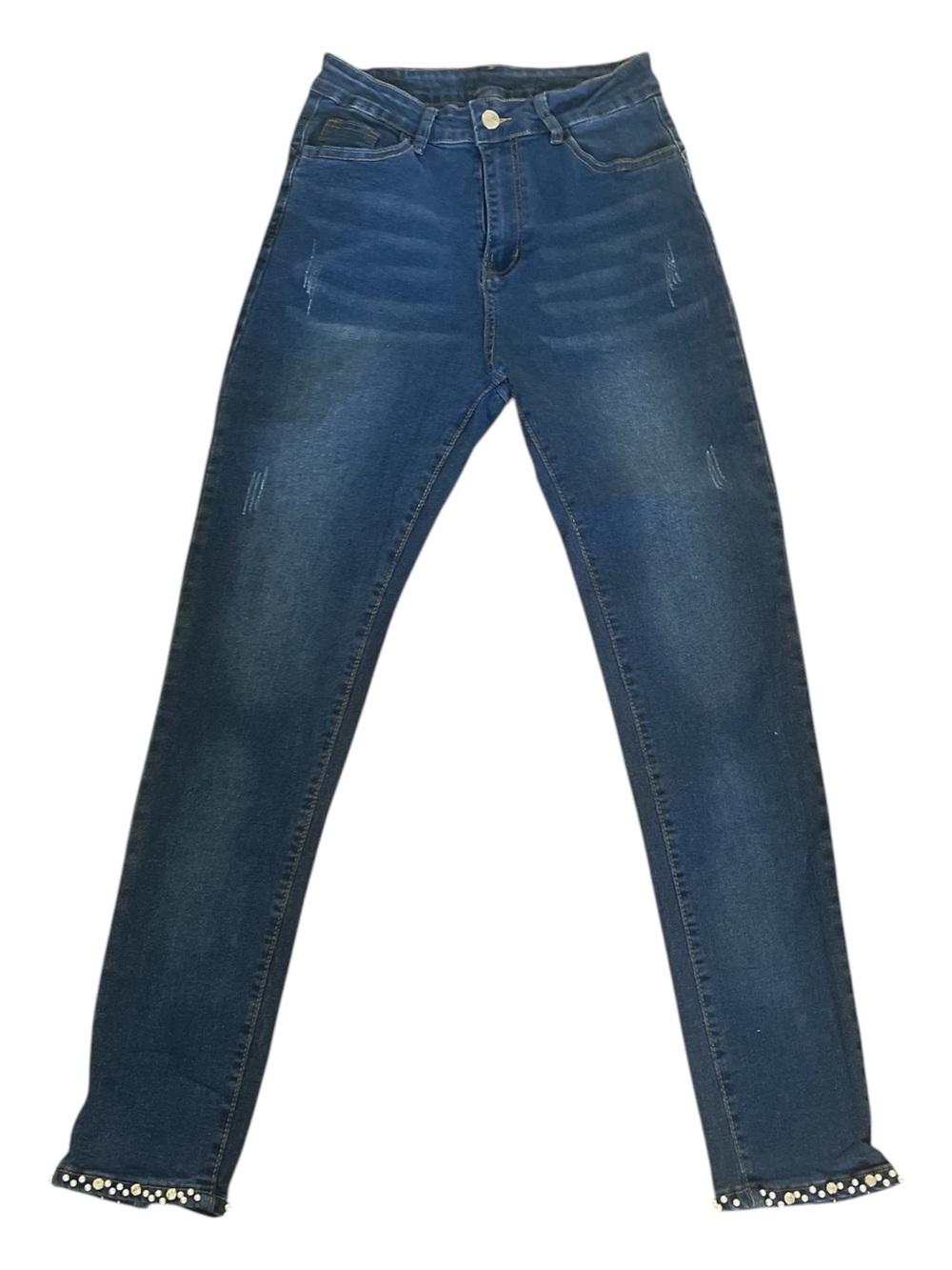 Pearl Bow Embellished Skinny Jeans Coquette Dark Wash High Rise Size S